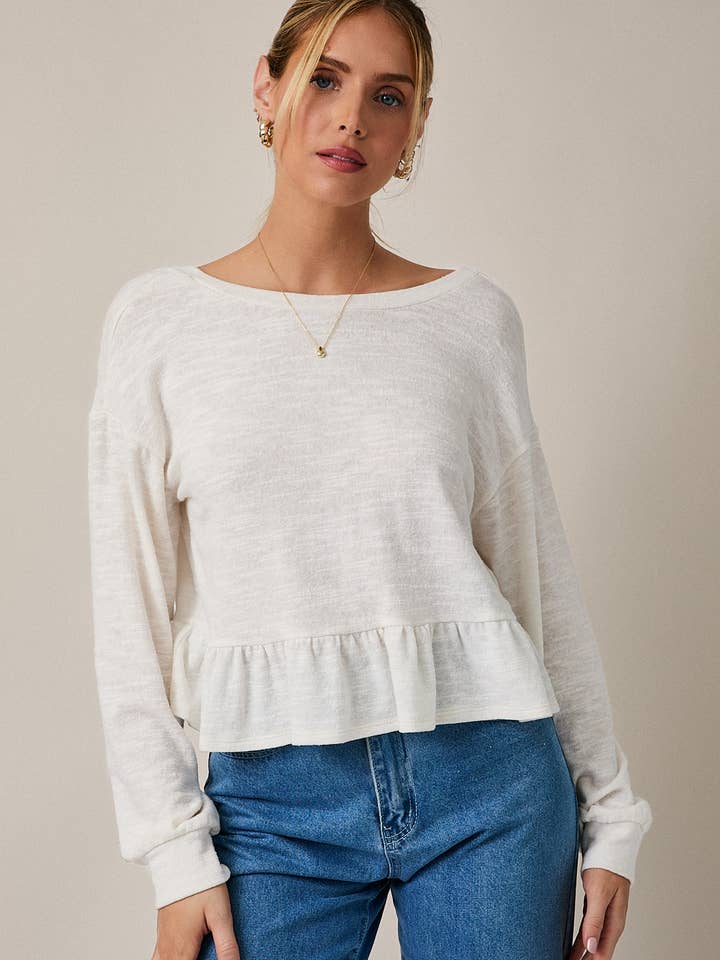 PEPLUM HEM SCOOP NECK LONG SLEEVE TOP for wholesale by GILLI