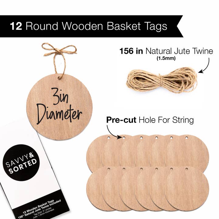 Savvy & Sorted - Wholesale Gift tag - Wood Tags with Jute String2