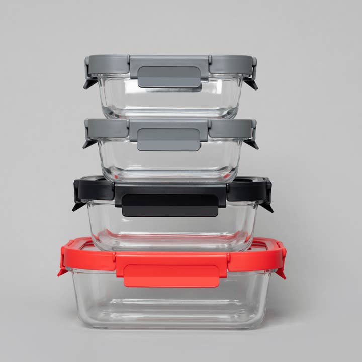 Genicook Product LLC - Wholesale Food Storage Container - Genicook Borosilicate Tempered Glass Food Storage Containers with Pro Grade Locking Glass Lids, Rectangle Shape - 8 pc Set (4 Containers -4 Matching Lids)