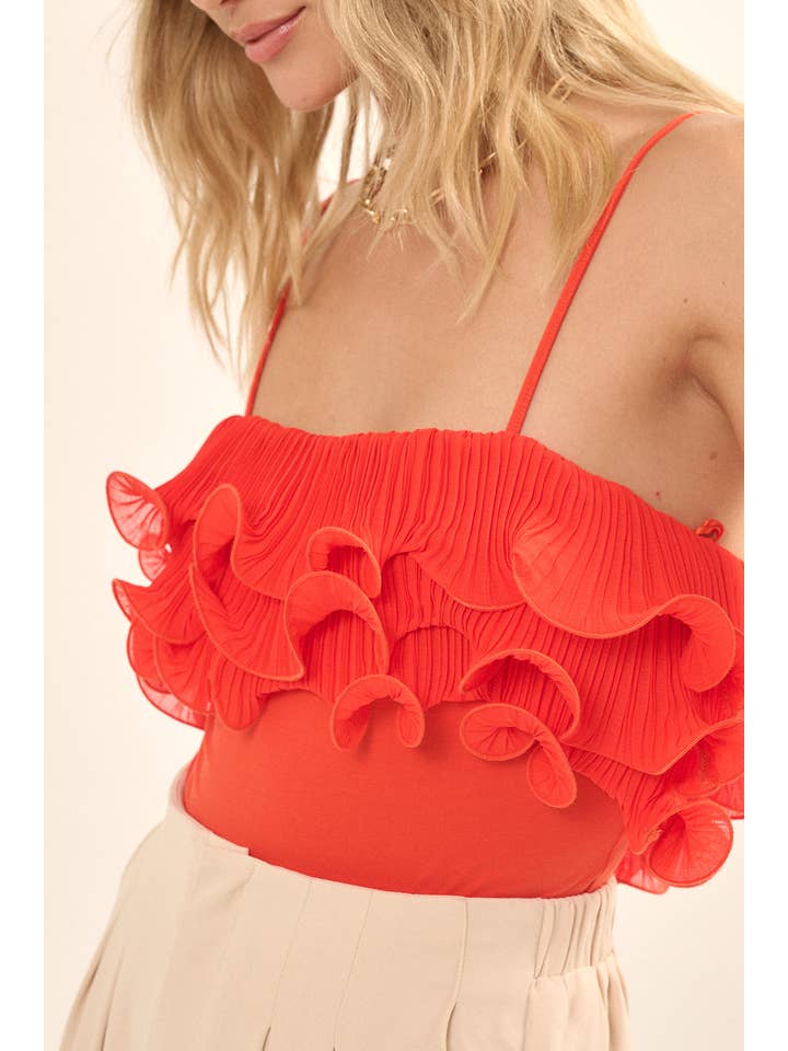 TOMATE CEREJA Body Flounce Plissado Pescoço Sólido para venda a revendedores na Faire1