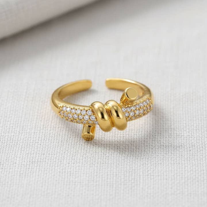 Fashion Twisted Adjustable Zirconia Ring for wholesale by BOISDOREE