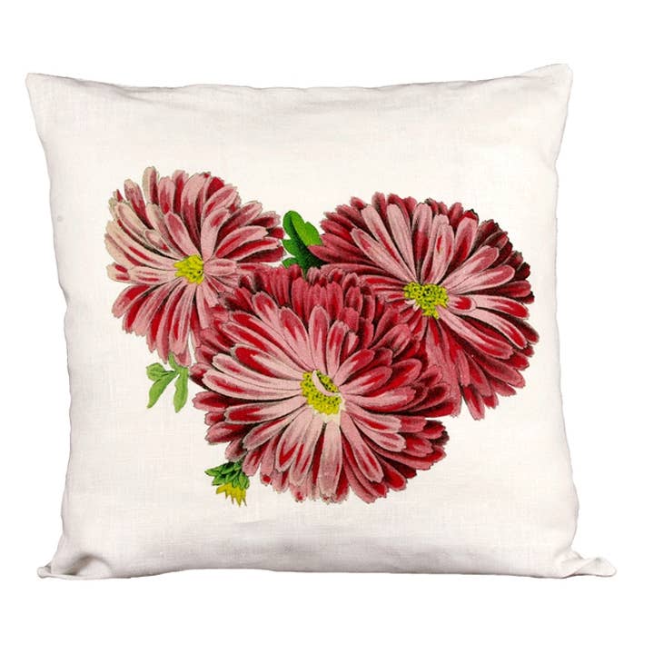 Blommlig/natur/rosa krysantemum linnekudde för wholesale av Ox Bow Decor