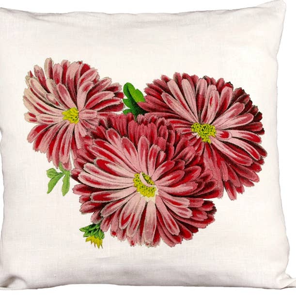 Floral/Nature/ Pink Chrysanthemum Linen Pillow for wholesale by Ox Bow Decor
