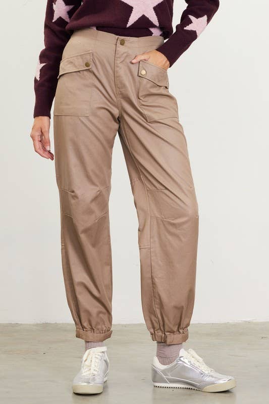Taupe Pantalon cargo enduit en vente sur Faire4