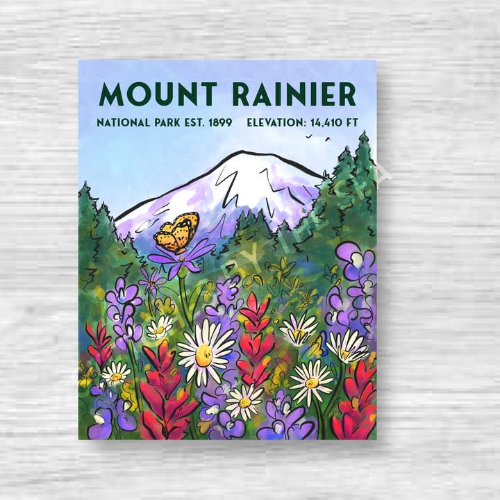 Mount Rainier Sticker Retro Luggage Tag Style for wholesale by Sketches By The Sea