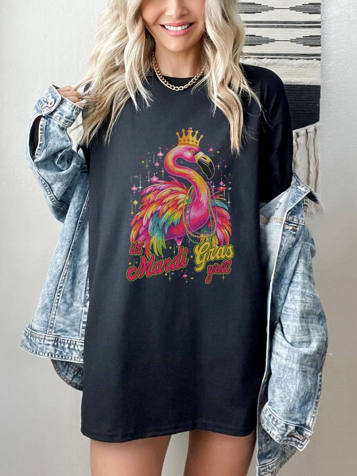 SONDO DESIGN LTD – wholesale Tunic – Women’s – Mardi Gras Flamingo Shirt, It's Mardi Gras Y’all Tshirt4