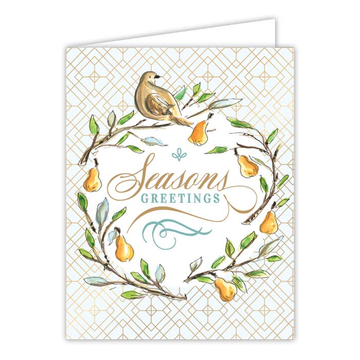 Tarjeta de felicitación Seasons Greetings Turtle Dove Pears Wreath para venta al por mayor de RosanneBeck Collections