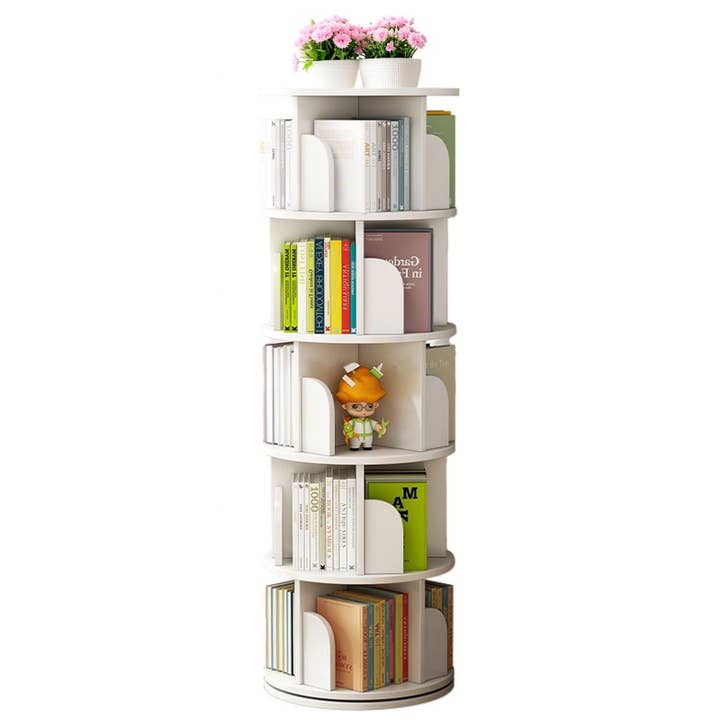 39F Inc. - Wholesale Bookcase - 5-Tier Rotating White MDF Bookshelf for Home or Office9