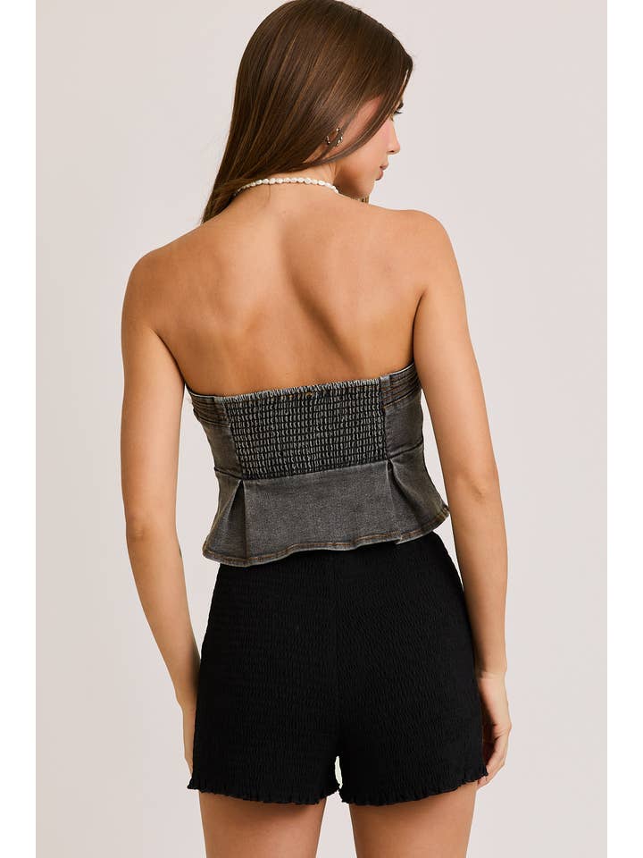LE LIS - Wholesale Blouse - Women's - DENIM TUBE TOP WITH FRONT BUTTONS