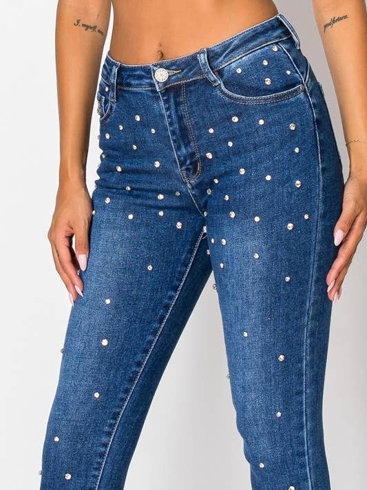G42 2 B - Rhinestones Embellished Blue Skinny Jeans for wholesale by Nina Rossi Jeans