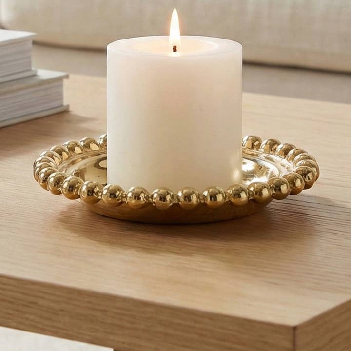 India Handicrafts Inc - Wholesale Decorative Plate/Dish/Bowl - Gilded Gold Beaded Plate0