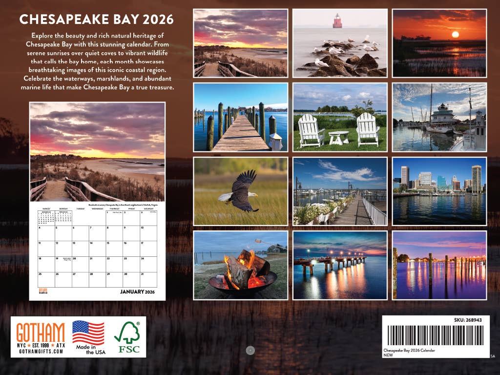 Multi-cor Calendário da Baía de Chesapeake 2026 Calendário de Parede Mensal 12 Meses para venda a revendedores na Faire1