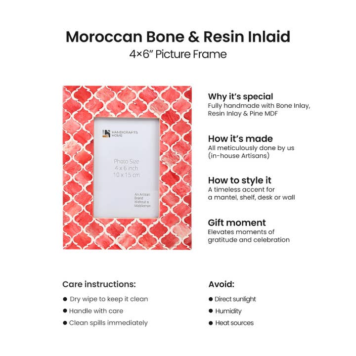 Handicrafts Home - Vendita all'ingrosso Cornice portafoto - Cornice Fotografica Marocchina | Larghezza Bordo 1,5" | 5 Colori8