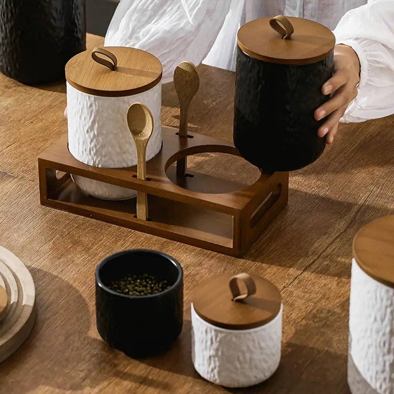 Huis Van Merken - Wholesale Jar - 1PC Ceramic Storage Jar – Rock Pattern with Bamboo Lid – Kitchen Organizer1