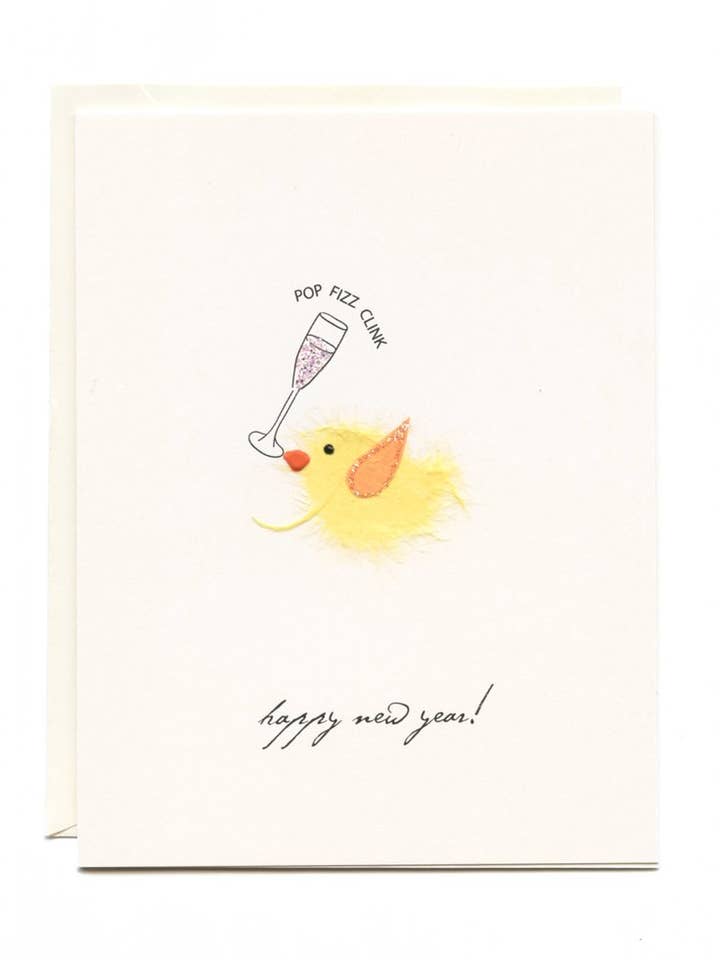 "Happy New Year" Bird w/ Champagne for wholesale by FLAUNT HANDMADE CORRESPONDENCES