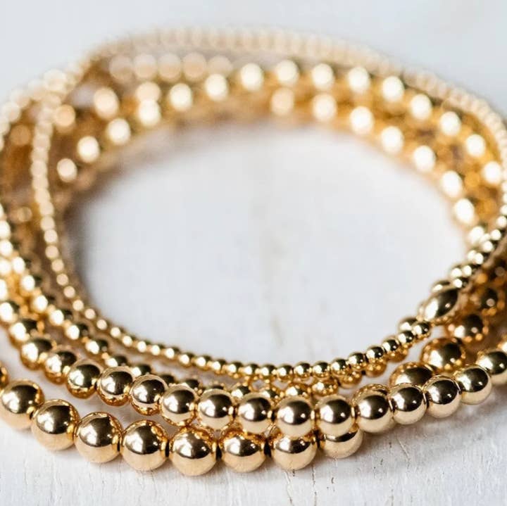 HoopLa - Wholesale Beaded Bracelet - Beads-Stacking Stretch Bracelets Steel Gold 14K  Waterproof14