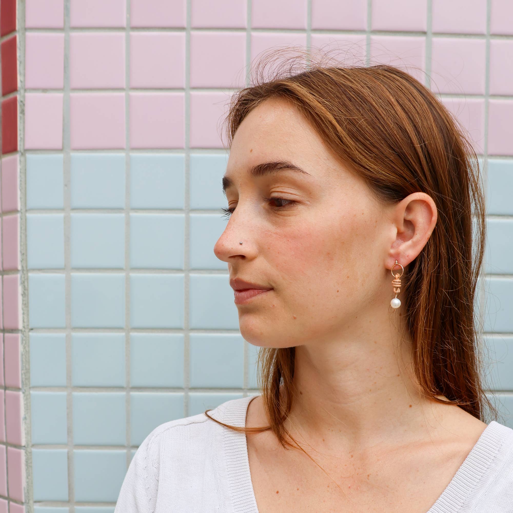 The Stitch Alliance - Wholesale Dangle Earrings - Freshwater Pearl Drop Earrings / 14k Gold Fill / Leather1