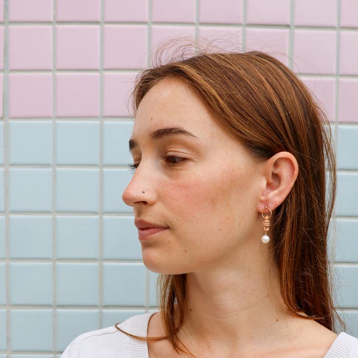 The Stitch Alliance - Wholesale Dangle Earrings - Freshwater Pearl Drop Earrings / 14k Gold Fill / Leather1