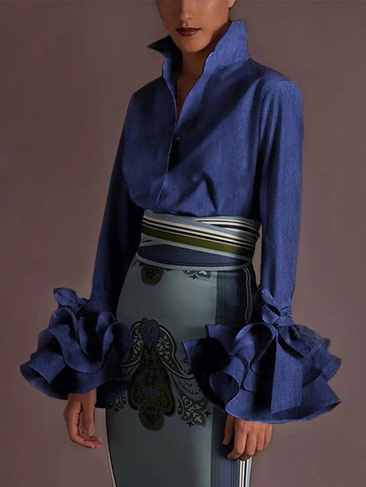 Flarix - Wholesale Blouse - Women's - Ruffled Cuff Statement Blouse – Elegant Three-Color Collecti6