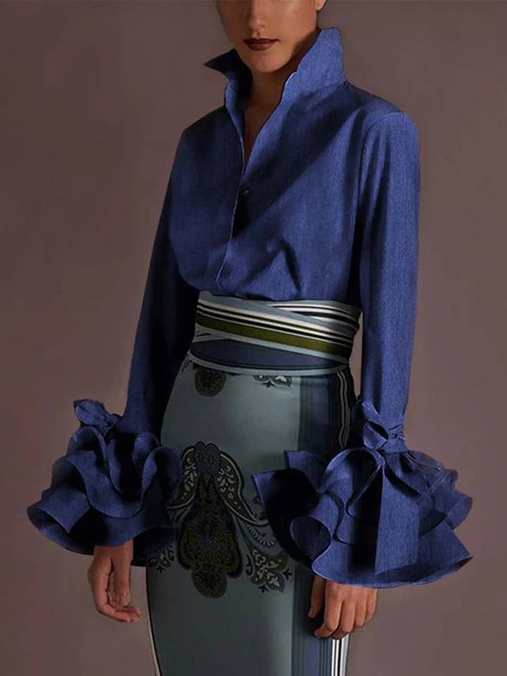 Flarix - Wholesale Blouse - Women's - Ruffled Cuff Statement Blouse – Elegant Three-Color Collecti6