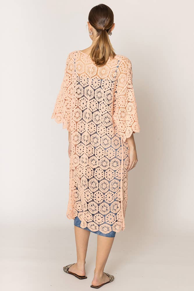 Hana - Wholesale Cardigan - Women's - Geometric Pattern Crochet Long Solid Cardigan8