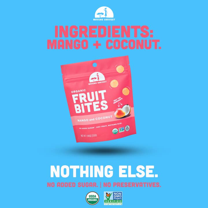 Mavuno Harvest Organics - Wholesale Dried/Dehydrated Fruit - Organic Fruit Bites: Mango & Coconut2