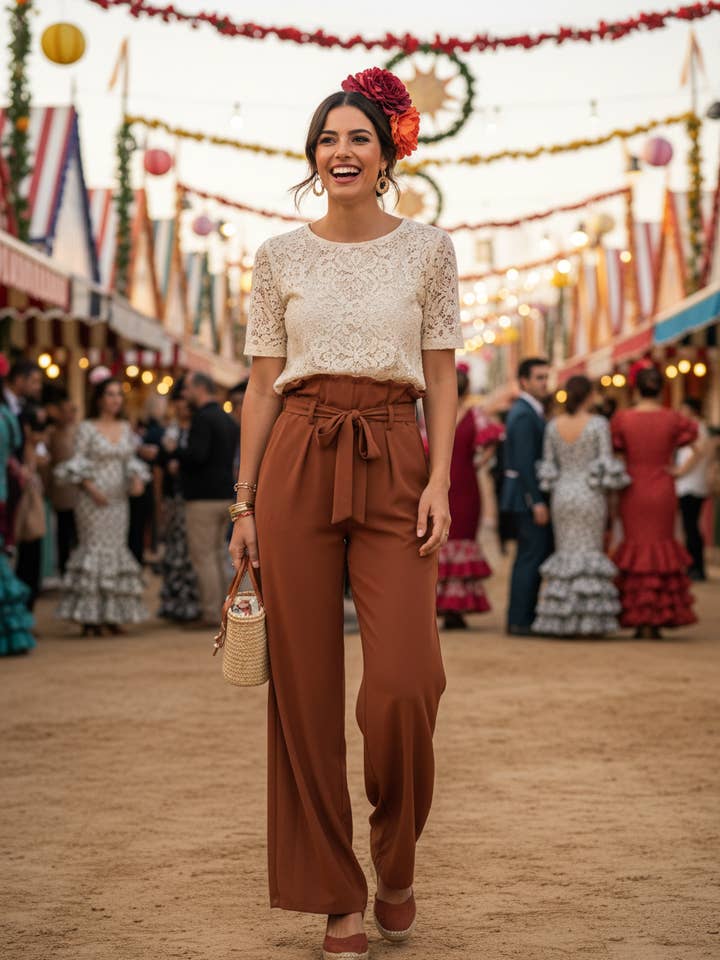 ROOF TILE PALAZZO PANTS BRICK 2451 for wholesale on Faire0