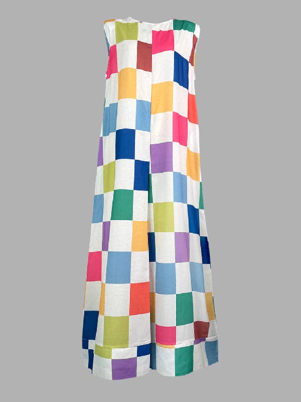 COLORFUL Loose Sleeveless Contrast Color Plaid Jumpsuits for wholesale on Faire