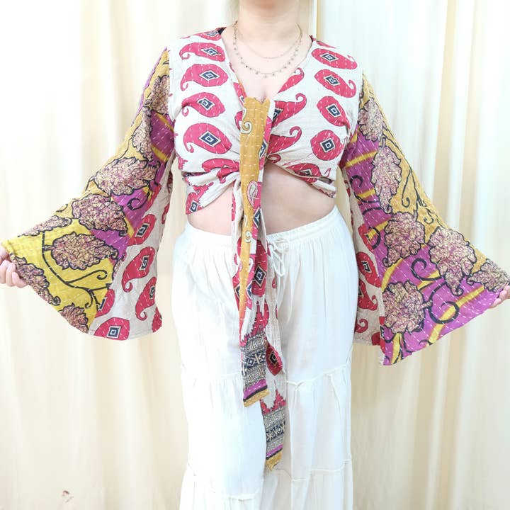 Karma Nepal Crafts – Blusa - Mulher por atacado – Top Envolvente Boho Kantha21