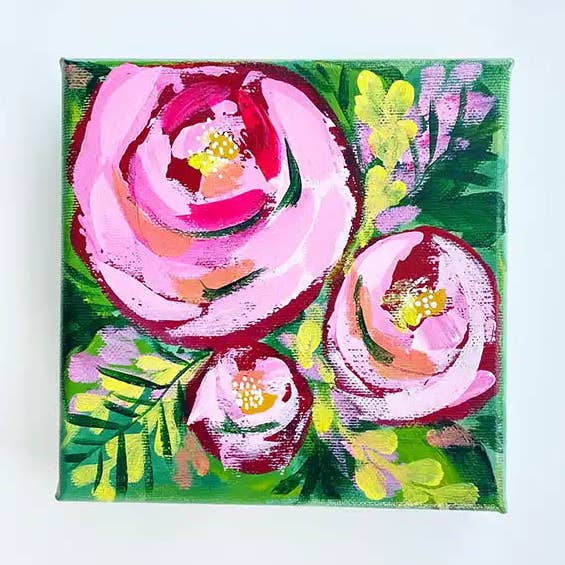 Peinture "Roses roses" 15 x 15 cm pour la vente par Poppydesign