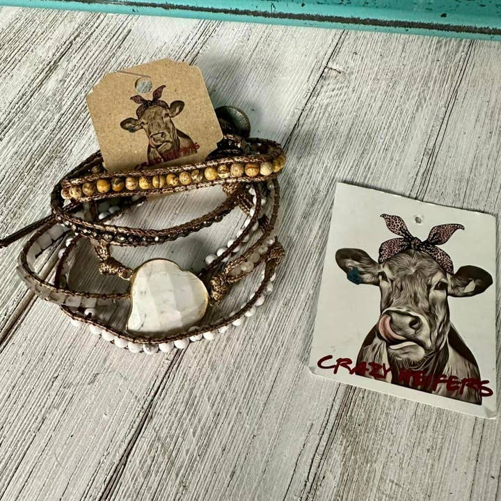 Crazy Heifers Wholesale - Wholesale Jewelry Set - 5-Strand Heart Wrap Bracelets