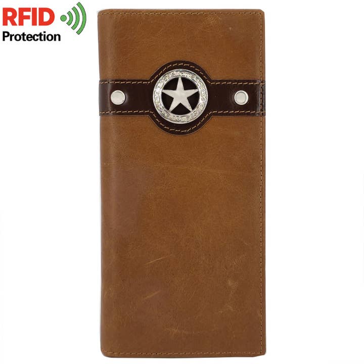 Carteira masculina de caubói ocidental Janhooya para homens Carteira alta dobrável de couro com bloqueio de RFID por atacado de Janhooya