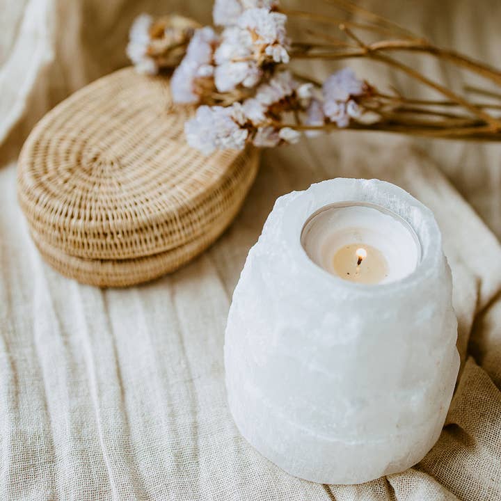 Selenite tealight holder for wholesale by Insight Stones