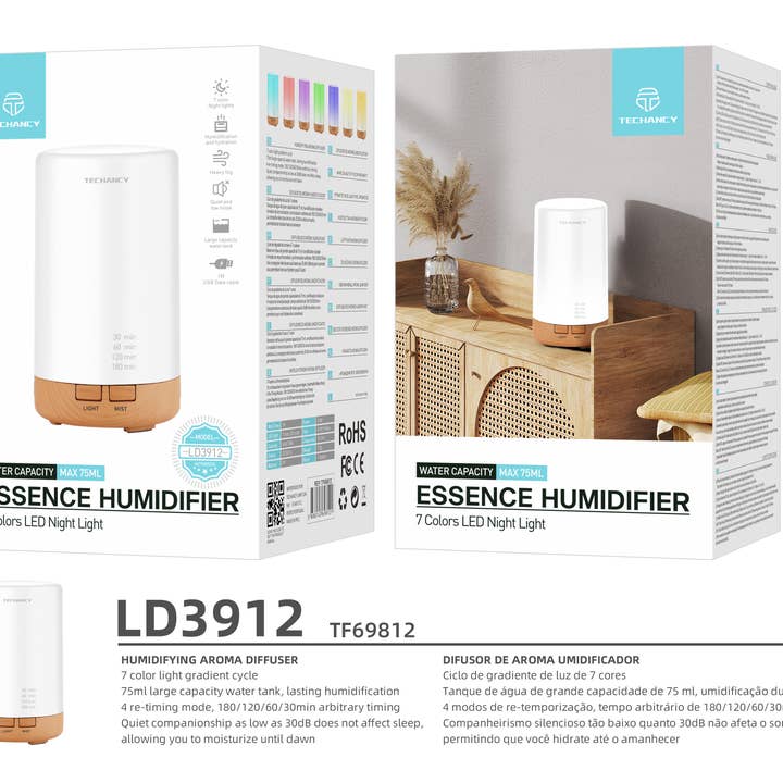 TECHANCY – Großhandel Elektronischer Diffusor – TECHANCY Ultraschall-Öl-Diffusor und Luftbefeuchter, 75 ml3