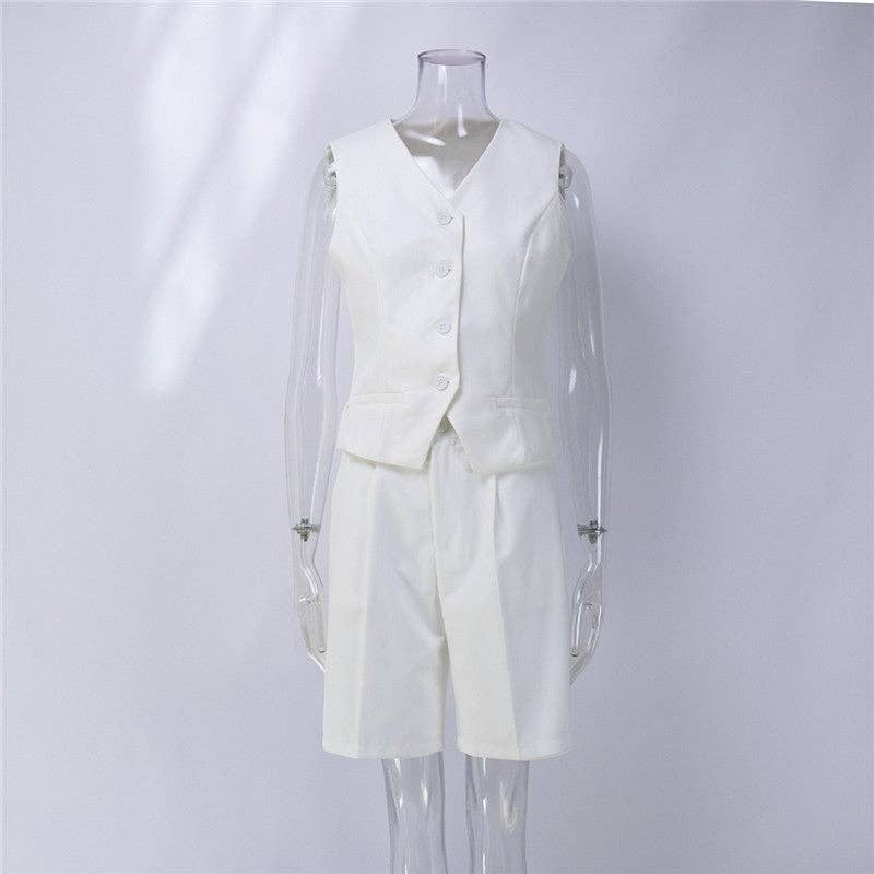 UZ Wholesale Store – Fato - Mulher por atacado – Conjunto de Shorts e Colete de Corte Reto6