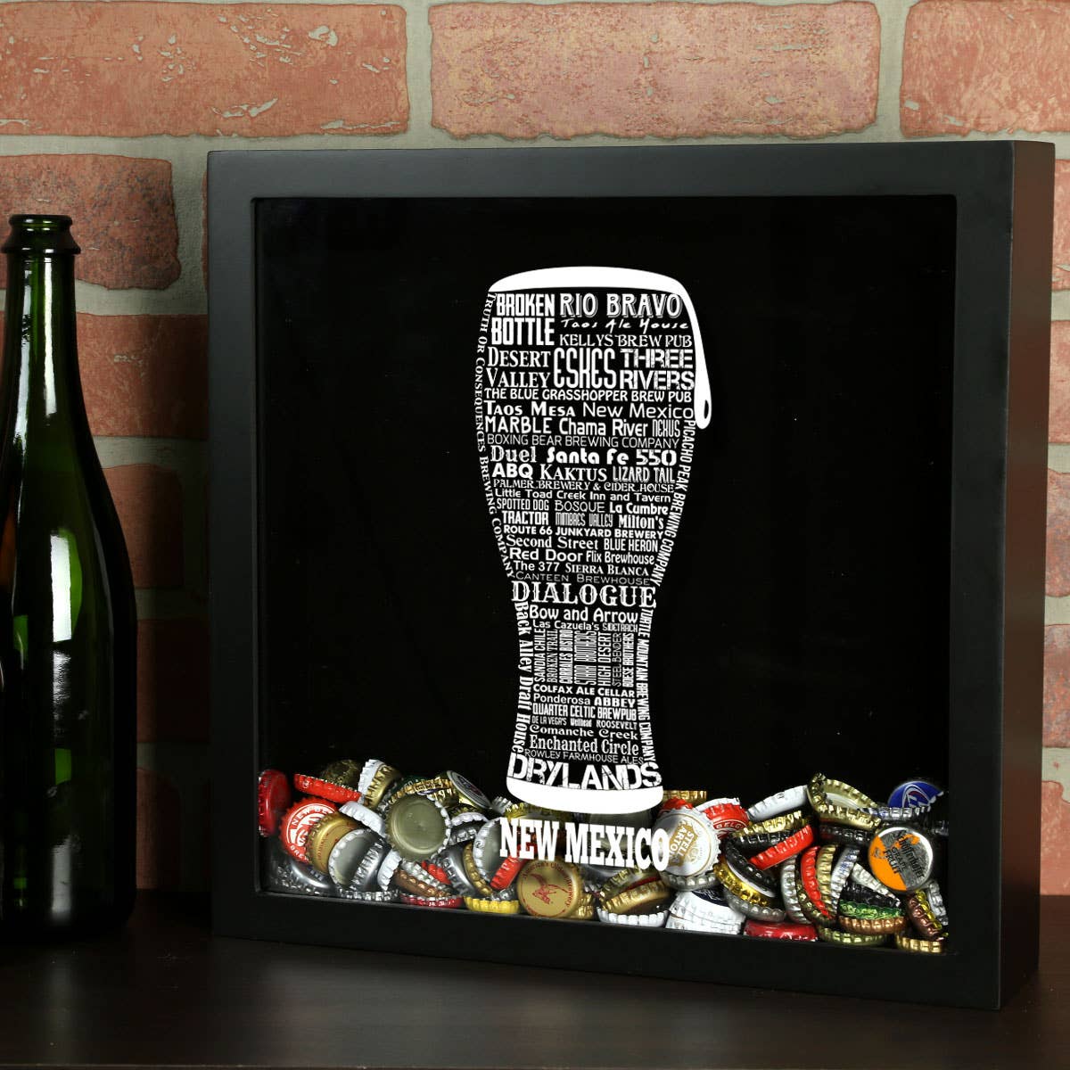 Torched Products - Vendita all'ingrosso Decorazione da parete 3D - State Beer Cap Shadow Box, nero, tipografia della birra artigianale76