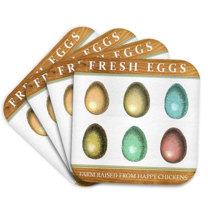 3dRose – wholesale Coasters – 3dRose, Fresh Eggs Farm Raised from Happy Chickens - Chicken Egg Sign Graphic, Coaster7
