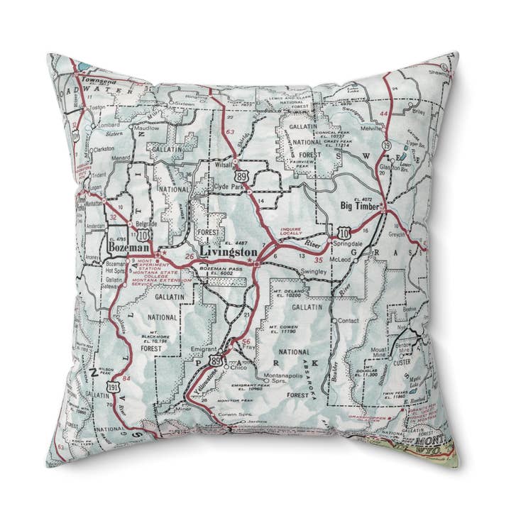 Livingston Montana Map Pillow – 18" Square Throw Pillow for wholesale by Daisy Mae Designs