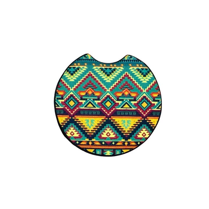 Boho Colorful Car Coaster | Vibrant Neoprene Cup Holder Insert | Set of 2 for wholesale by Dirt Poor Designs