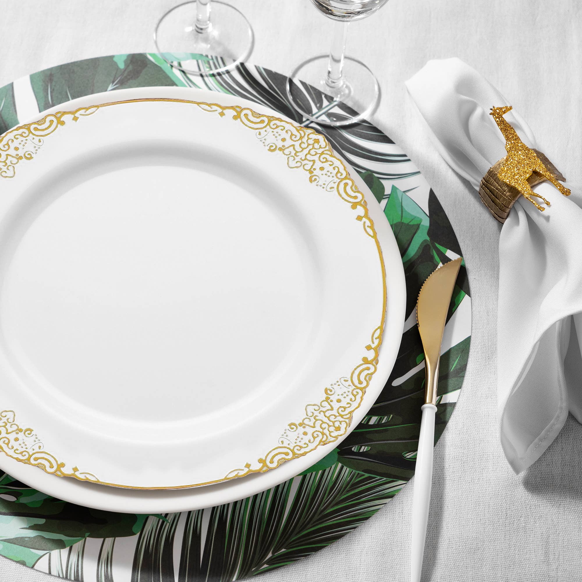 Smarty had a Party - Wholesale Disposable Plate - 10.25" White Gold Fancy Plastic Dinner Plates - 120 pcs1