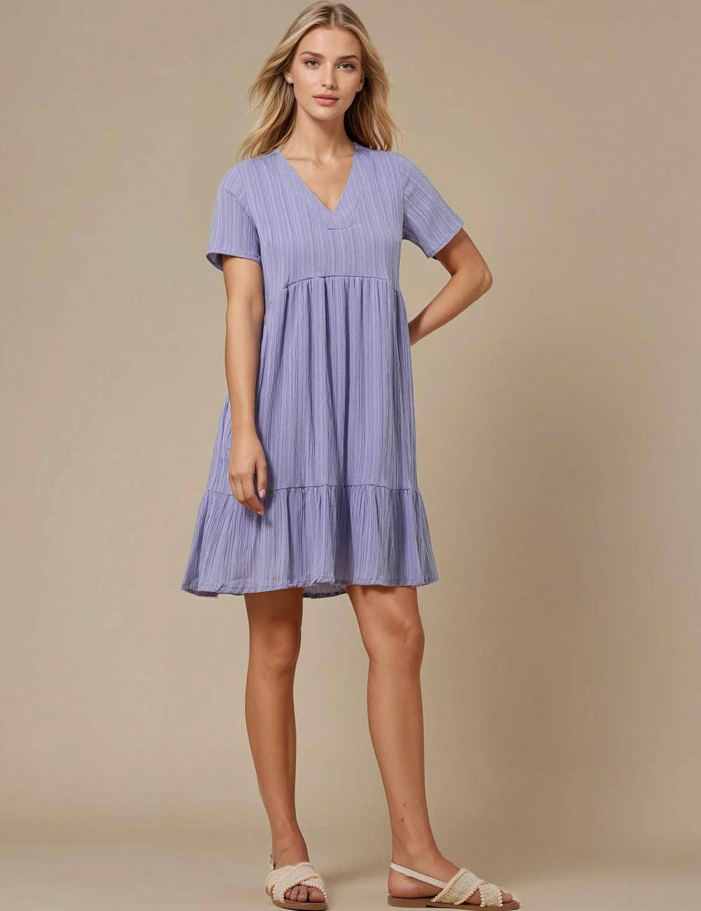 Sweetkama - Vente Robe – femme - Robe courte quotidienne à manches courtes et col en V16