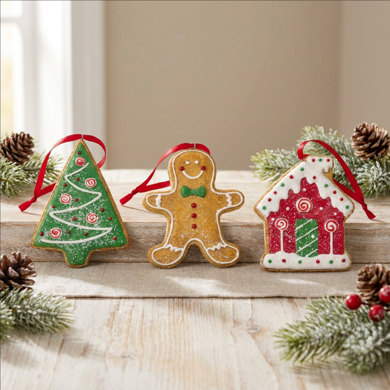 Drew Derose Design – Conjunto de ornamentos por atacado – Conjunto de Enfeites de Gengibre – Árvore, Casa & Homem Décor1