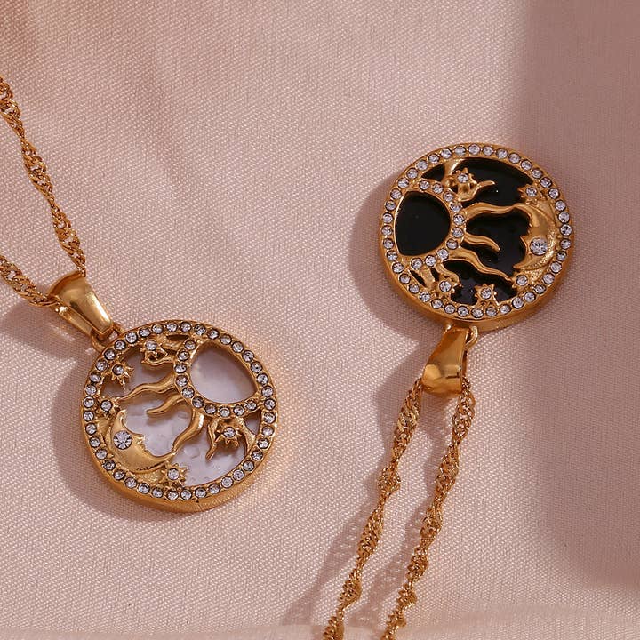 Dipped Shop – wholesale Hänge-/berlockhalsband – Guld Sol Måne Stjärna Hängsmycke Halsband DPJN2921