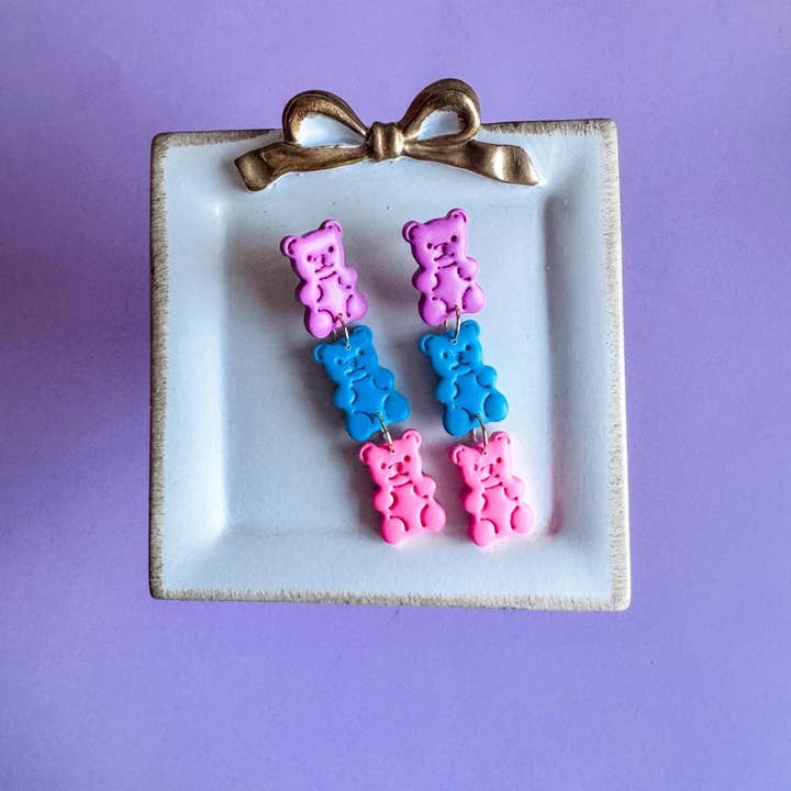 Brincos Ursinhos de Gelatina - Trio Empilhado - Cores Pastel por atacado de Nelly Rose Jewelry