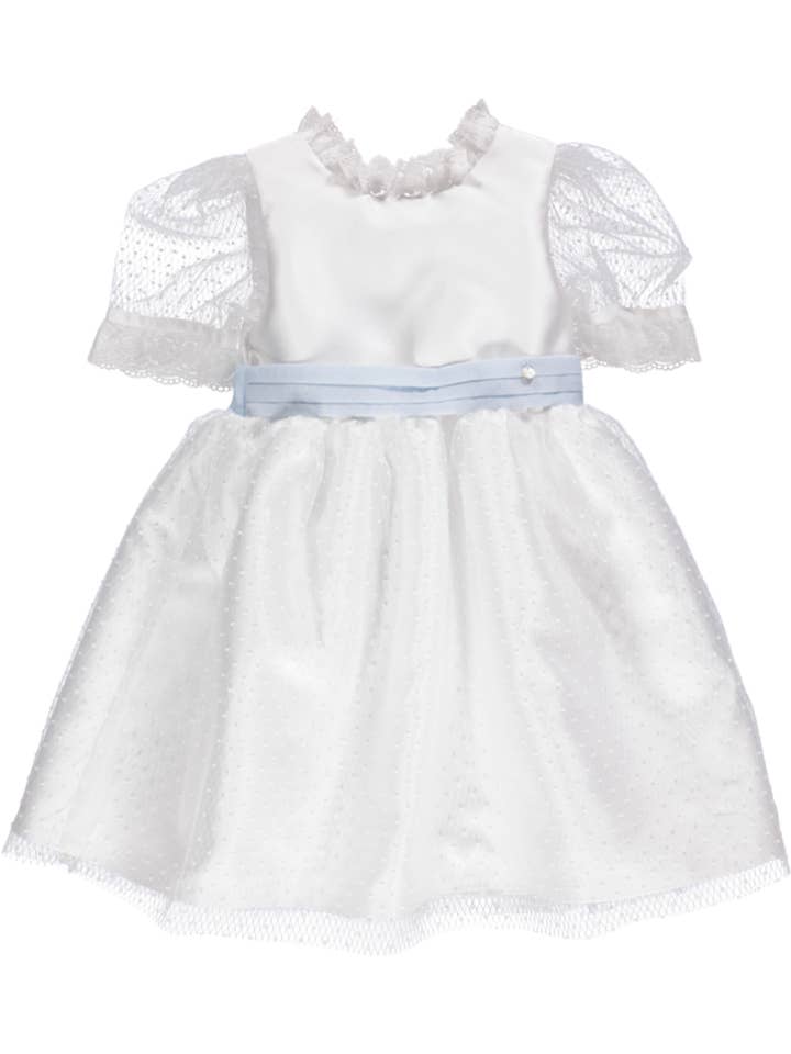 Weißes und blaues Partykleid mit bestickter Spitze und Kontrast für den Großhandel von Piccola Speranza