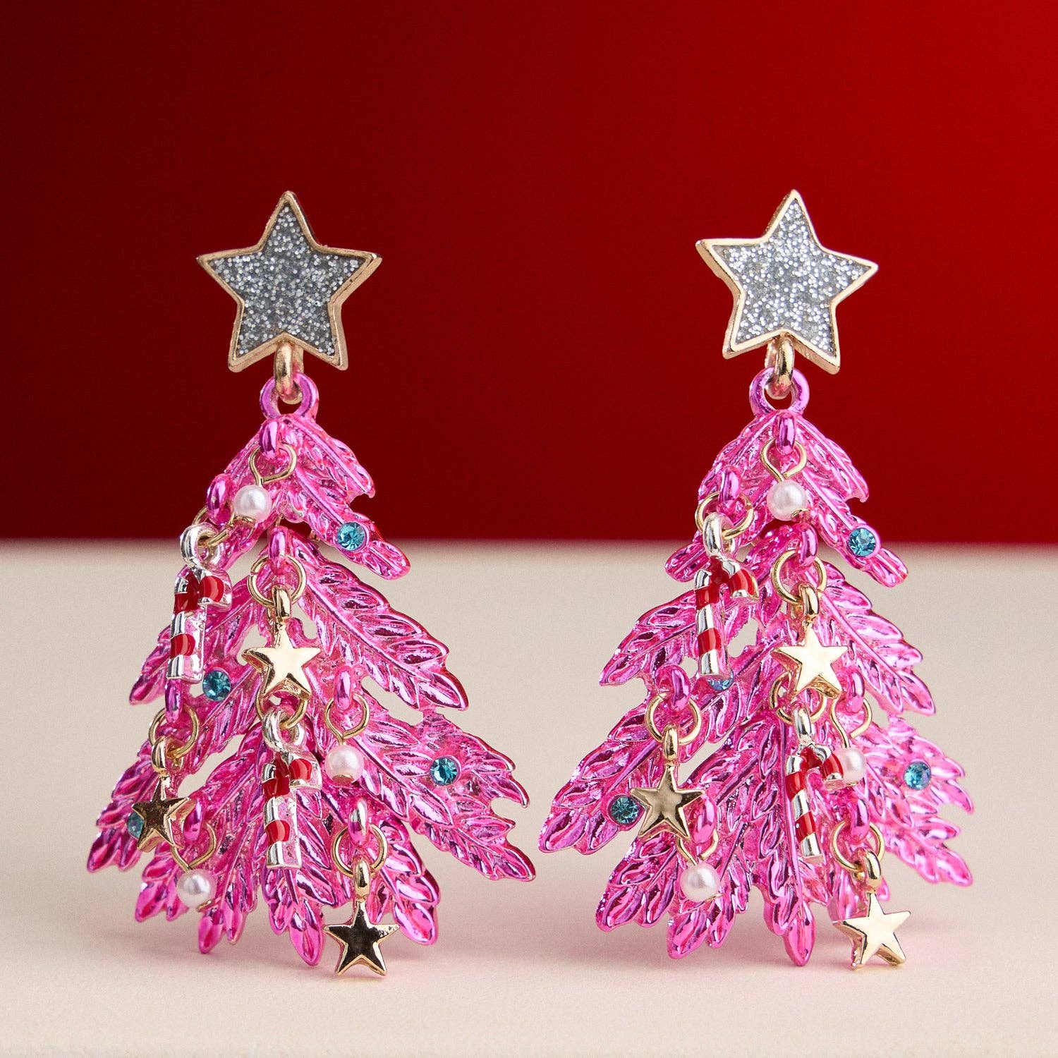 Frem - Wholesale Dangle Earrings - Holiday Christmas Tree Enamel Drop Earrings with Titanium Post2