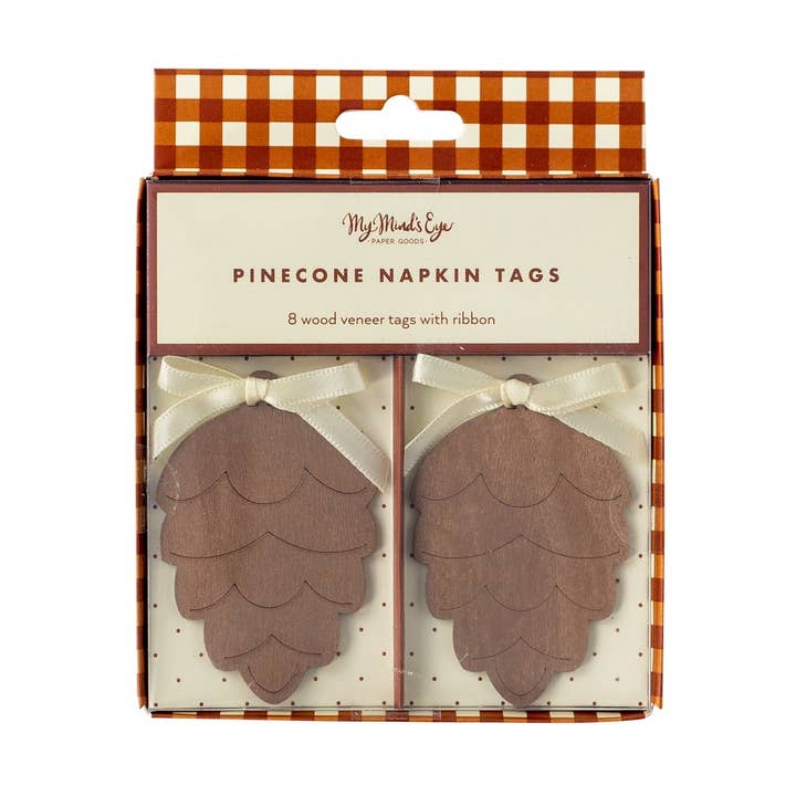 THP916 - Harvest Wooden Pine Cone Napkin Tags for wholesale by My Mind’s Eye