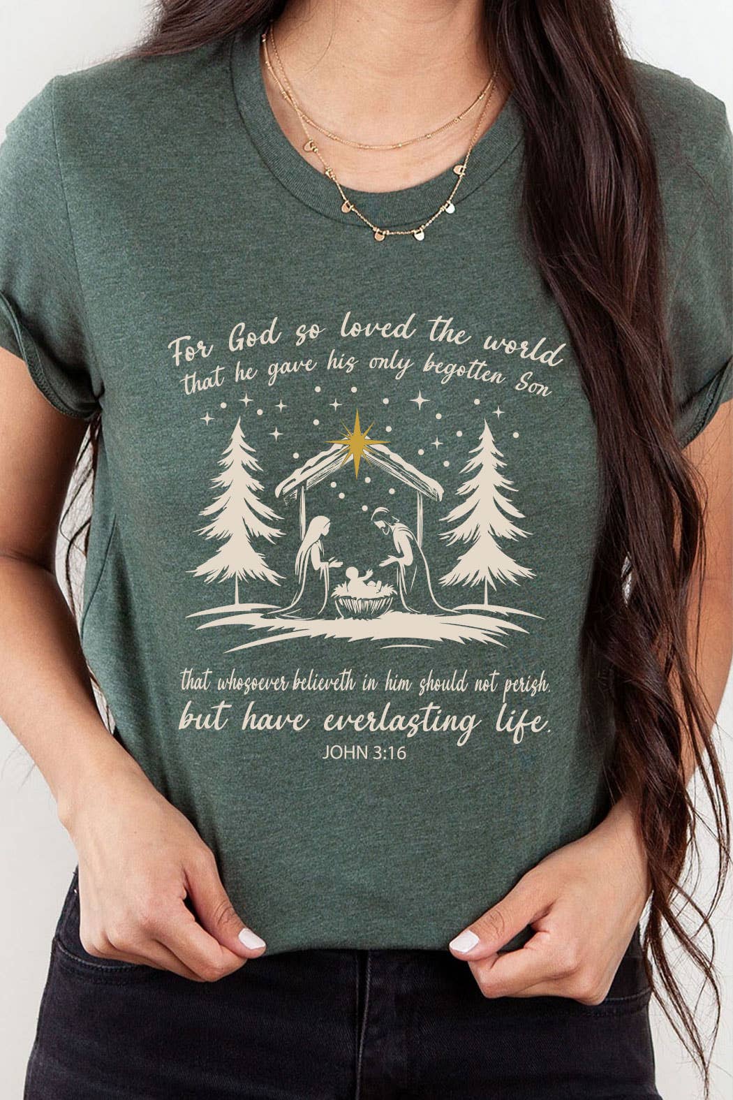 Kissed Apparel - Wholesale Screen Printed T-Shirt - Women's - For God So Loved The world Nativity Graphic Tee2