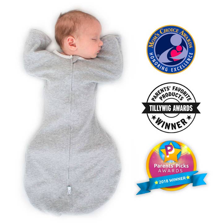 SwaddleDesigns - Wholesale Sleepsack - Baby - Transitional Swaddle Sack, Heathered Gray w Polka Dot Trim
