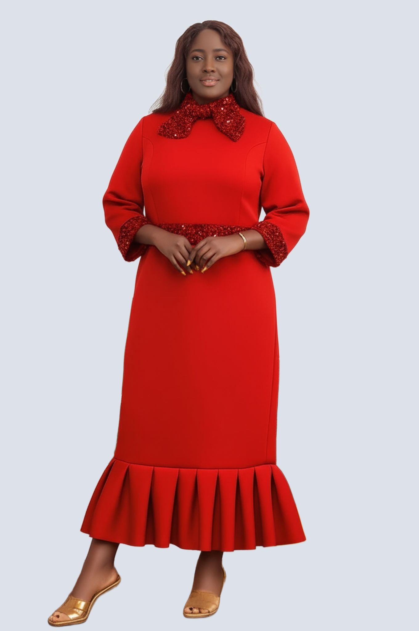 J2 FASHION - Wholesale Dress - Women's - Sequin Trim Ruffle Hem Dress1